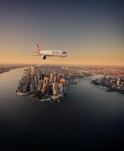 Qantas plane over new york