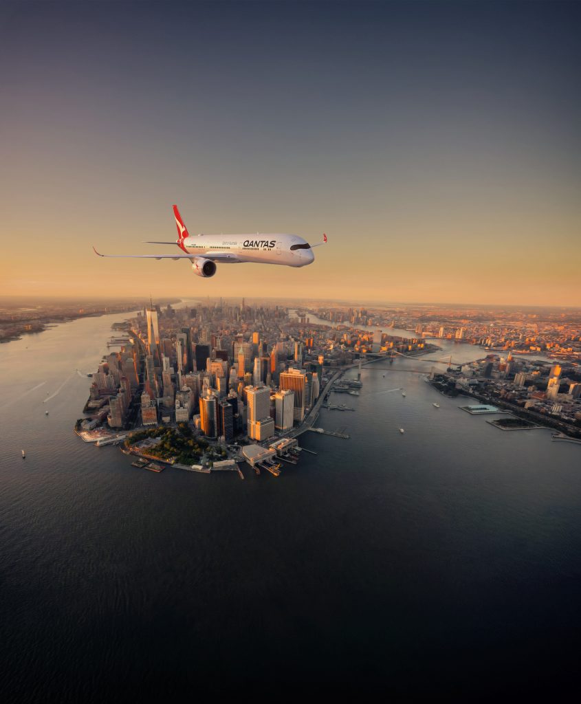 Qantas plane over new york